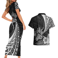 Personalised Polynesian Couples Matching Short Sleeve Bodycon Dress and Hawaiian Shirt Bulldog With Polynesian Patterns LT7 - Polynesian Pride
