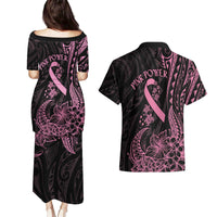 Polynesian Pink Power Couples Matching Puletasi and Hawaiian Shirt Breast Cancer Ribbon Turtle and Flowers LT7 - Polynesian Pride
