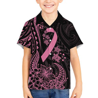 Polynesian Pink Power Family Matching Off Shoulder Maxi Dress and Hawaiian Shirt Breast Cancer Ribbon Turtle and Flowers LT7 Son's Shirt Pink - Polynesian Pride