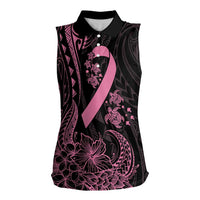 Polynesian Pink Power Women Sleeveless Polo Shirt Breast Cancer Ribbon Turtle and Flowers LT7 Female Pink - Polynesian Pride