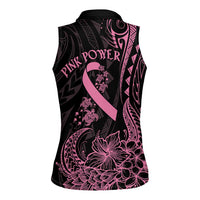 Polynesian Pink Power Women Sleeveless Polo Shirt Breast Cancer Ribbon Turtle and Flowers LT7 - Polynesian Pride