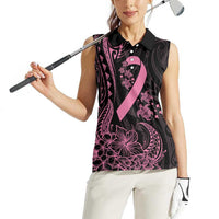 Polynesian Pink Power Women Sleeveless Polo Shirt Breast Cancer Ribbon Turtle and Flowers LT7 - Polynesian Pride