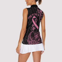 Polynesian Pink Power Women Sleeveless Polo Shirt Breast Cancer Ribbon Turtle and Flowers LT7 - Polynesian Pride