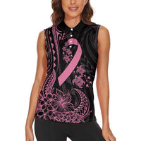 Polynesian Pink Power Women Sleeveless Polo Shirt Breast Cancer Ribbon Turtle and Flowers LT7 - Polynesian Pride