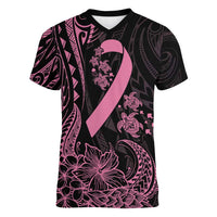 Polynesian Pink Power Women V-Neck T-Shirt Breast Cancer Ribbon Turtle and Flowers LT7 Female Pink - Polynesian Pride