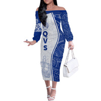 Personalised Queen Victoria School Off The Shoulder Long Sleeve Dress QVS Old Boys LT7 Women White - Polynesian Pride