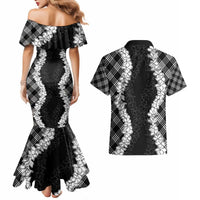 Hawaii Aloha Plumeria Lei Black Palaka Couples Matching Mermaid Dress and Hawaiian Shirt LT7 - Polynesian Pride