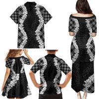 Hawaii Aloha Plumeria Lei Black Palaka Family Matching Puletasi and Hawaiian Shirt LT7 - Polynesian Pride