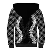 Hawaii Aloha Plumeria Lei Black Palaka Sherpa Hoodie - Polynesian Pride