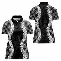 Hawaii Aloha Plumeria Lei Black Palaka Women Polo Shirt - Polynesian Pride