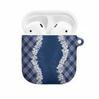 Hawaii Aloha Plumeria Lei Navy Palaka AirPods Case - Polynesian Pride
