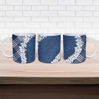 Hawaii Aloha Plumeria Lei Navy Palaka Ceramic Mug - Polynesian Pride