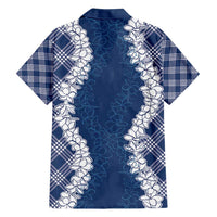 Hawaii Aloha Plumeria Lei Navy Palaka Family Matching Off Shoulder Maxi Dress and Hawaiian Shirt LT7 - Polynesian Pride
