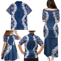 Hawaii Aloha Plumeria Lei Navy Palaka Family Matching Puletasi and Hawaiian Shirt LT7 - Polynesian Pride