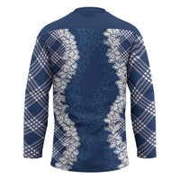 Hawaii Aloha Plumeria Lei Navy Palaka Hockey Jersey - Polynesian Pride