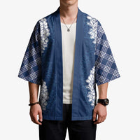 Hawaii Aloha Plumeria Lei Navy Palaka Kimono - Polynesian Pride