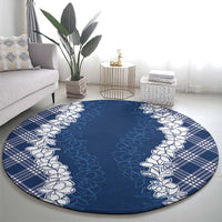 Hawaii Aloha Plumeria Lei Navy Palaka Round Carpet LT7 - Polynesian Pride
