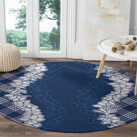Hawaii Aloha Plumeria Lei Navy Palaka Round Carpet LT7 - Polynesian Pride