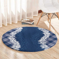Hawaii Aloha Plumeria Lei Navy Palaka Round Carpet LT7 - Polynesian Pride