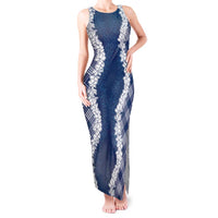 Hawaii Aloha Plumeria Lei Navy Palaka Tank Maxi Dress - Polynesian Pride