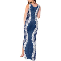Hawaii Aloha Plumeria Lei Navy Palaka Tank Maxi Dress - Polynesian Pride
