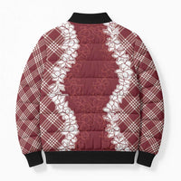 Hawaii Aloha Plumeria Lei Scarlet Palaka Bomber Puffer Jacket - Polynesian Pride