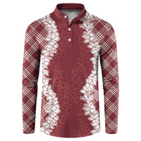 Hawaii Aloha Plumeria Lei Scarlet Palaka Button Sweatshirt - Polynesian Pride