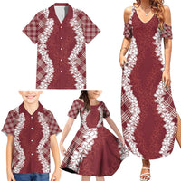 Hawaii Aloha Plumeria Lei Scarlet Palaka Family Matching Summer Maxi Dress and Hawaiian Shirt LT7 - Polynesian Pride