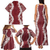 Hawaii Aloha Plumeria Lei Scarlet Palaka Family Matching Tank Maxi Dress and Hawaiian Shirt LT7 - Polynesian Pride