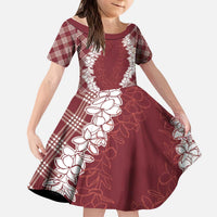 Hawaii Aloha Plumeria Lei Scarlet Palaka Kid Short Sleeve Dress - Polynesian Pride