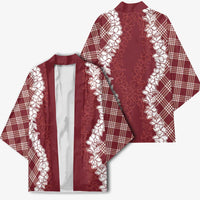 Hawaii Aloha Plumeria Lei Scarlet Palaka Kimono - Polynesian Pride