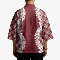 Hawaii Aloha Plumeria Lei Scarlet Palaka Kimono - Polynesian Pride