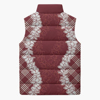 Hawaii Aloha Plumeria Lei Scarlet Palaka Sleeveless Puffer Jacket - Polynesian Pride