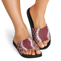 Hawaii Aloha Plumeria Lei Scarlet Palaka Slide Sandals - Polynesian Pride