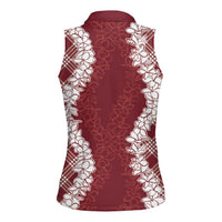 Hawaii Aloha Plumeria Lei Scarlet Palaka Women Sleeveless Polo Shirt LT7 - Polynesian Pride