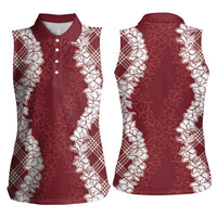 Hawaii Aloha Plumeria Lei Scarlet Palaka Women Sleeveless Polo Shirt LT7 - Polynesian Pride