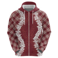 Hawaii Aloha Plumeria Lei Scarlet Palaka Zip Hoodie - Polynesian Pride