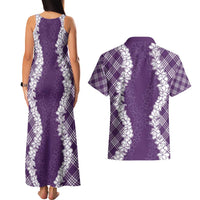 Hawaii Aloha Plumeria Lei Violet Palaka Couples Matching Tank Maxi Dress and Hawaiian Shirt LT7 - Polynesian Pride
