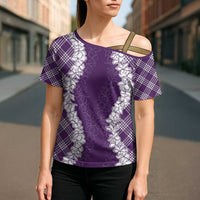 Hawaii Aloha Plumeria Lei Violet Palaka Cross Shoulder Shirt - Polynesian Pride