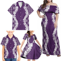 Hawaii Aloha Plumeria Lei Violet Palaka Family Matching Off Shoulder Maxi Dress and Hawaiian Shirt LT7 - Polynesian Pride