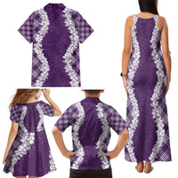 Hawaii Aloha Plumeria Lei Violet Palaka Family Matching Tank Maxi Dress and Hawaiian Shirt LT7 - Polynesian Pride