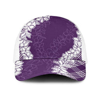 Hawaii Aloha Plumeria Lei Violet Palaka Mesh Trucker Cap - Polynesian Pride