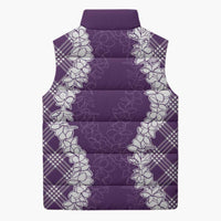 Hawaii Aloha Plumeria Lei Violet Palaka Sleeveless Puffer Jacket - Polynesian Pride