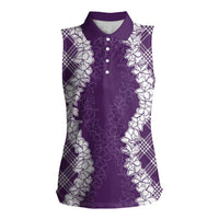 Hawaii Aloha Plumeria Lei Violet Palaka Women Sleeveless Polo Shirt LT7 Female Violet - Polynesian Pride