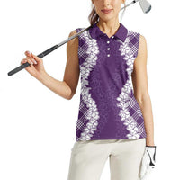 Hawaii Aloha Plumeria Lei Violet Palaka Women Sleeveless Polo Shirt LT7 - Polynesian Pride