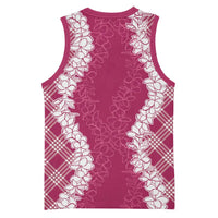 Hawaii Aloha Plumeria Lei Fuschia Palaka Basketball Jersey - Polynesian Pride
