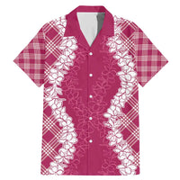 Hawaii Aloha Plumeria Lei Fuschia Palaka Family Matching Mermaid Dress and Hawaiian Shirt LT7 Dad's Shirt - Short Sleeve Fuschia - Polynesian Pride