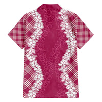 Hawaii Aloha Plumeria Lei Fuschia Palaka Family Matching Off The Shoulder Long Sleeve Dress and Hawaiian Shirt LT7 - Polynesian Pride