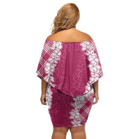 Hawaii Aloha Plumeria Lei Fuschia Palaka Family Matching Off Shoulder Short Dress and Hawaiian Shirt LT7 - Polynesian Pride
