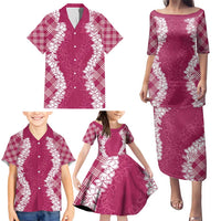 Hawaii Aloha Plumeria Lei Fuschia Palaka Family Matching Puletasi and Hawaiian Shirt LT7 - Polynesian Pride